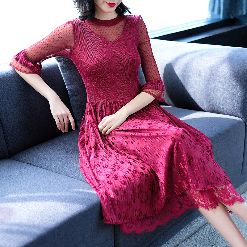 Spring Women Pleated Fashion New Lace Good Quality Tidal Popular Dress