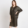 Women Autumn Fashion New Printing Lady Elegant Pleated Bat Sleeved Tidal Popular One Piece Dress