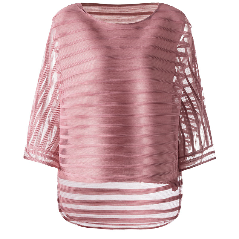 Fashion Striped Mesh Stitching Tops Spring 2019 New Pleated Women Loose Chiffon Shirt