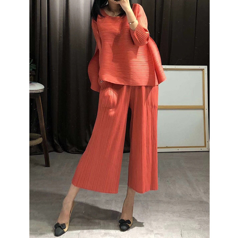 Pleated Fashion New Tidal Summer New Shirts Tops Clothing Sets Wide-legged Pleated Pants Suit