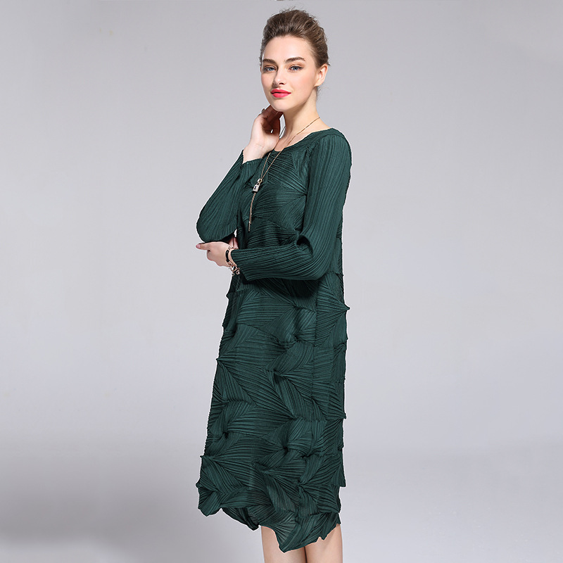 Pleated 2020 Spring Summer Loose Long Sleeve High End Luxury Petal Dress