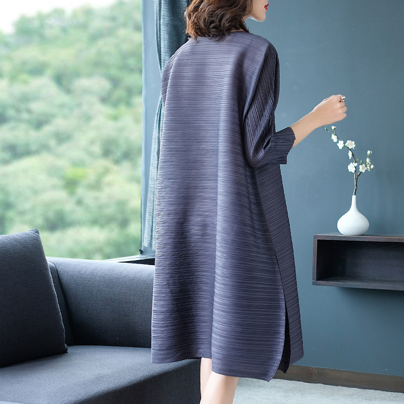 Pleated Oversized Dress Autumn 2019 New Patchwork 3 / 4 Sleeve Loose Elastic Dress