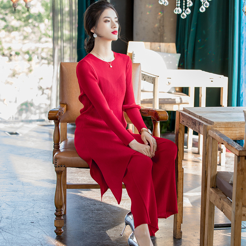 Women's Long Irregular T-shirt Fashion Casual Two Piece Suit 2020 Spring New Loose Big Suit Pants