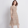 Hem Patchwork Dress Lace Collar Summer Chiffon Elegant Lady Pleated Dress