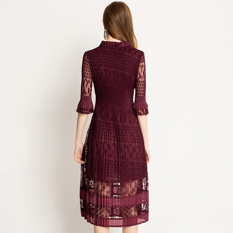 Spring Autumn Women Pleated Fashion New Tidal Lace Elegant Women Dresses