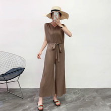 Women Pleated Jumpsuit Wide Leg Casual Pants Set Loose Large Trousers