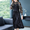 Large Fashion Printed Velvet Dress Autumn 2019 Slim Pleated Dress