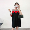 Women Pleated Color Blocking Dress Spring New Loose Large Pleated Dress