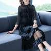 Velvet Spliced Large-size Folded Dresses New Lace Women Pleated Dress Autumn 2019