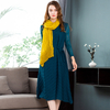 New Arrival Women Pleated A-line Solid Belts Mid-calf Lady Elegant O-neck Autumn Dress