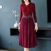 Women Large Pleated Elastic Slim Dress Autumn 2019 Pleated Dress