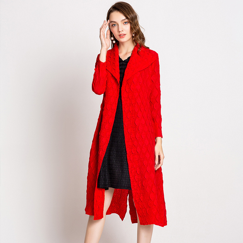 Women High-end Pleated Long Coat Fashion Loose Autumn Lady Jacket