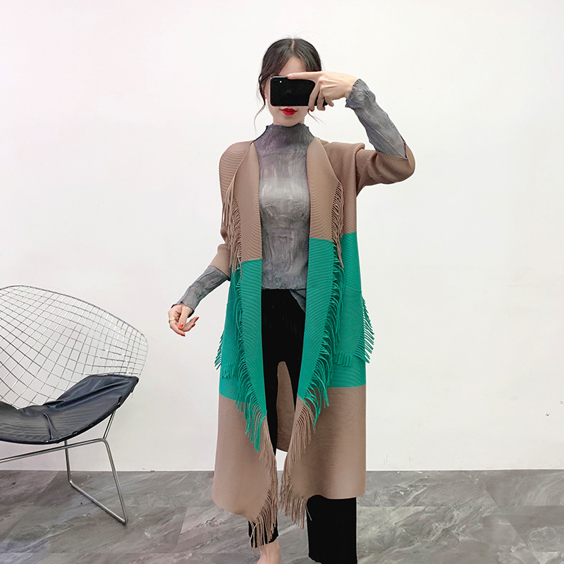 Women Pleated Tassel Coat Autumn And Winter 2019 New Loose Large Cardigan Crimped Trench Coat