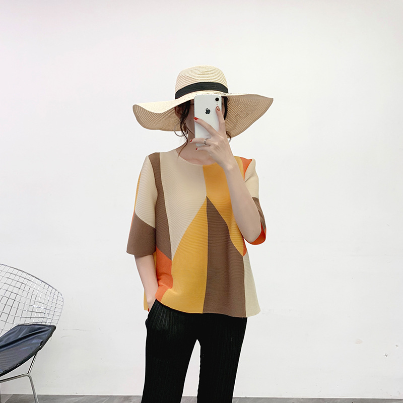 Autumn Fashion New Women Printed Pleated Shirt Lady Tidal Popular Tops