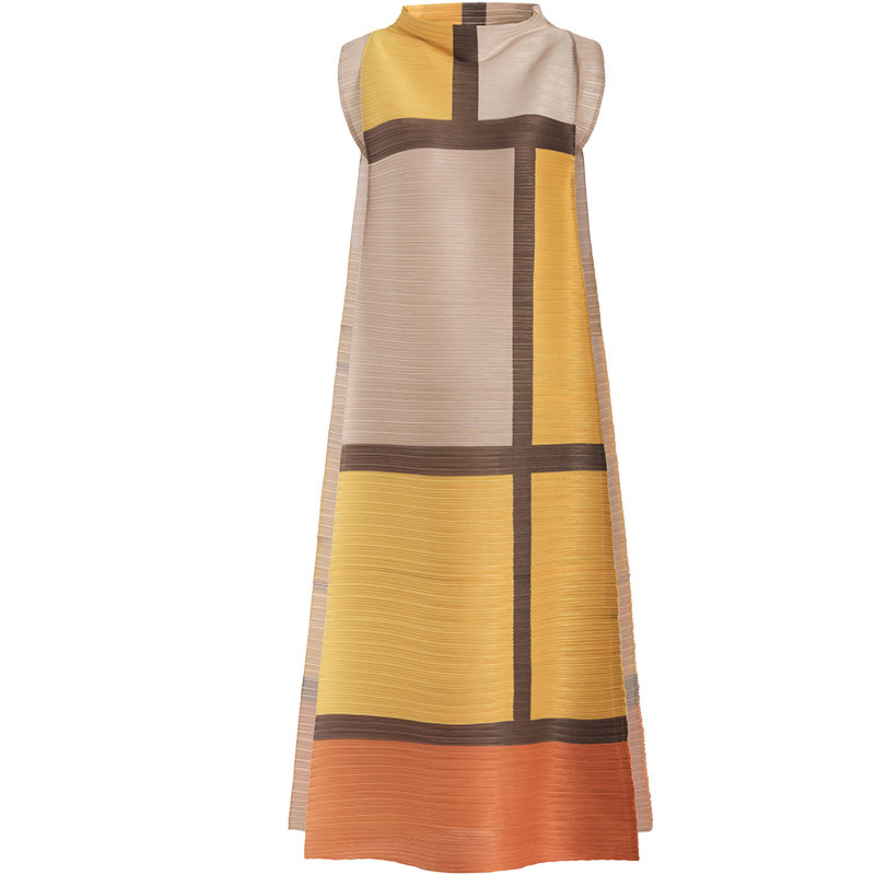 pleated Sleeveless Printing Loose Dress 2020 Spring New Women's Mid Long European Fold Dress