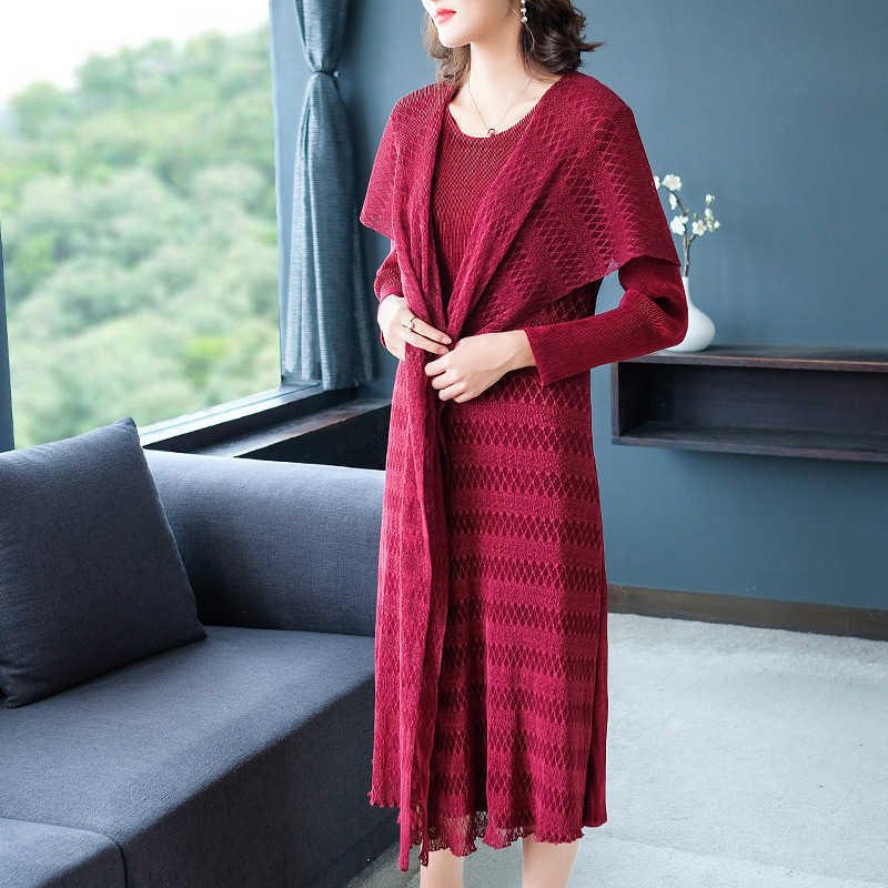 Winter Autumn Women Pleated Fashion New Dress Loose Big Size Fake Two Size Dress