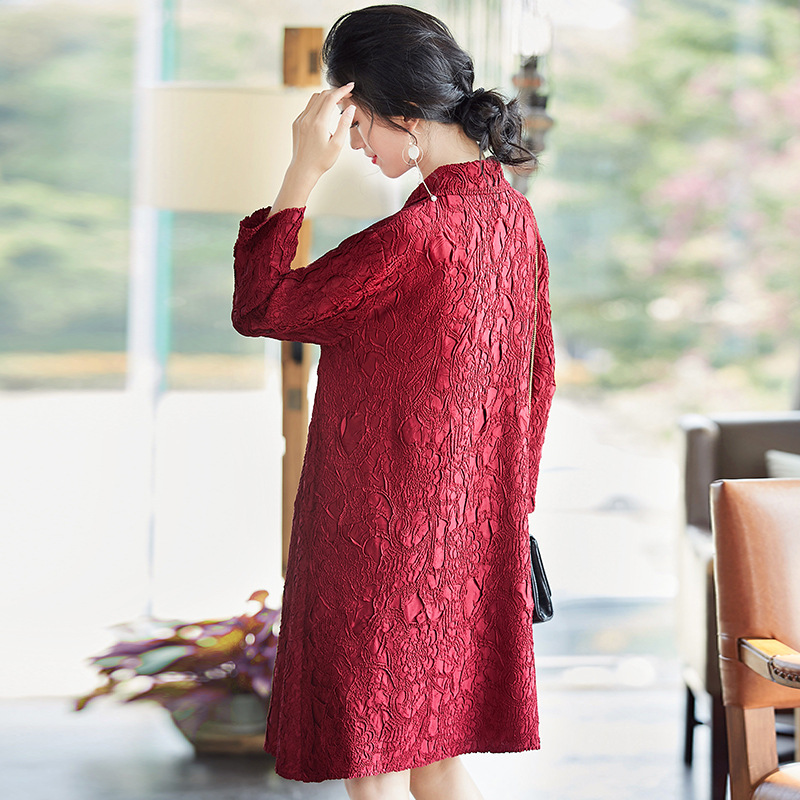 Heavy Industry Embroidery Large Dress 2020 Spring New Long Sleeve Pleated A-line Dress
