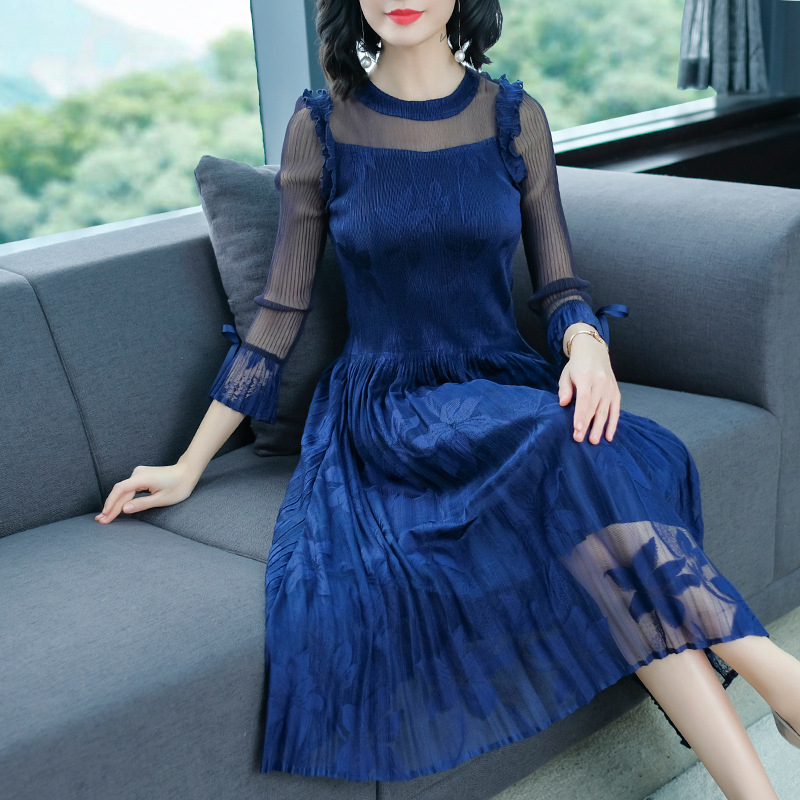 Autumn Women Pleated Fashion New Tidal Dress Pleated Big Size Dress