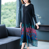 Pleated Fake Two Pieces Women Vintage Print Dress Fall 2019 Oversized A-line Dress