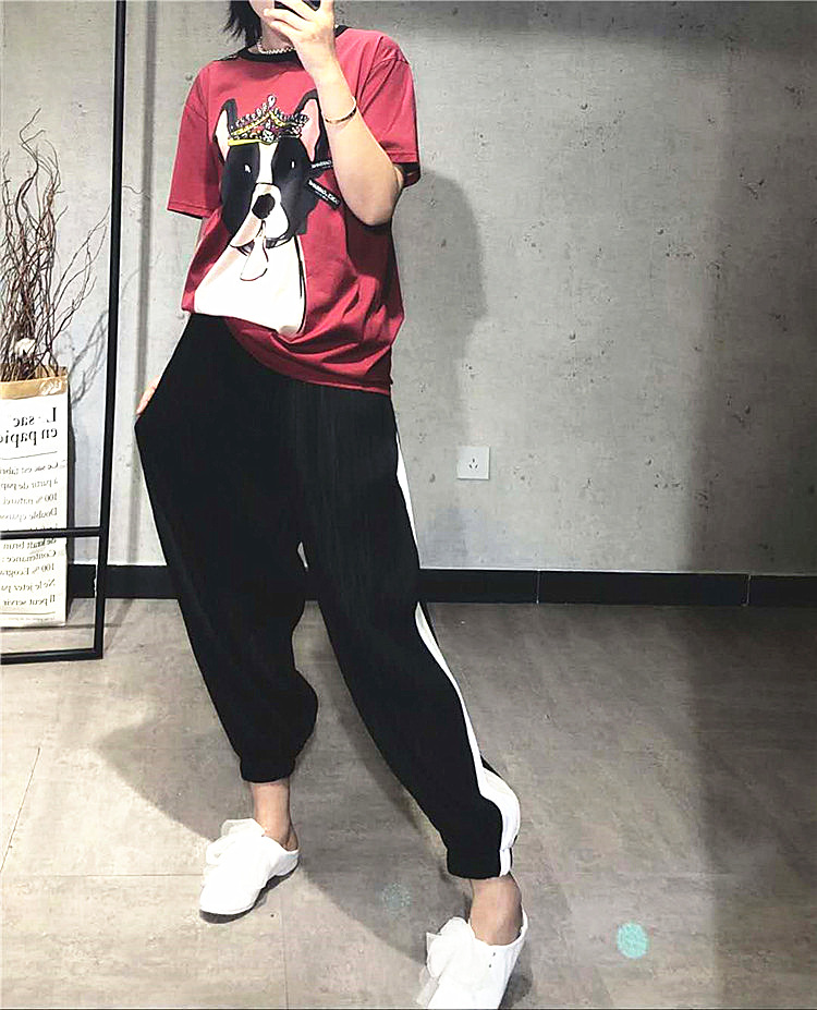 Women Pleated Casual Popular Tidal Full Length Casual Loose Elastic Pants Trousers