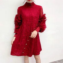 Pleated Heavy Industry Bubble Sleeve Dress 2020 Spring New Air Pressure Pleated Fur Bottom Dress