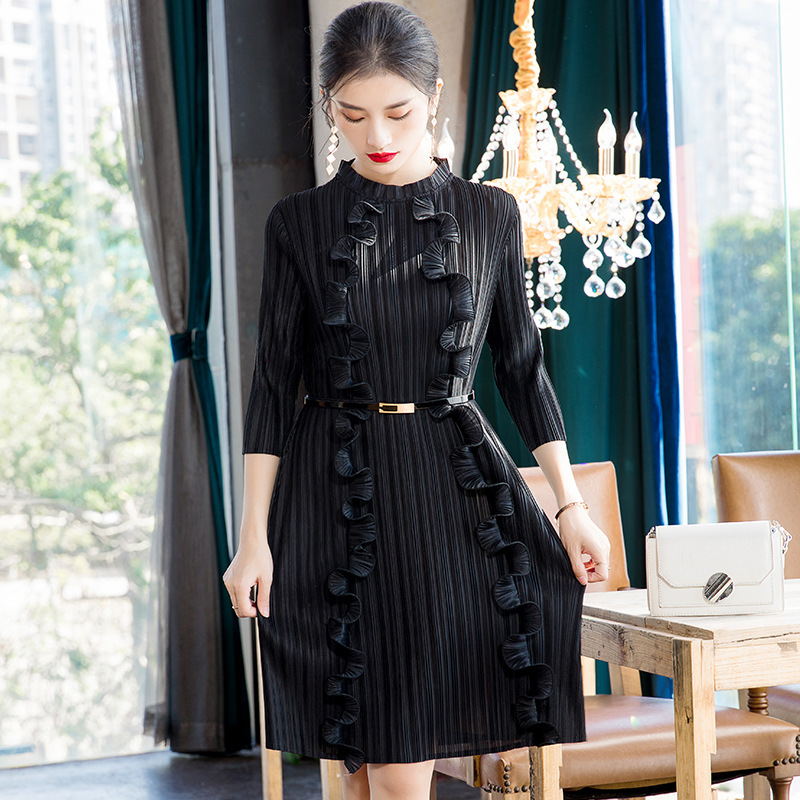Spring 2020 Big Size Slim Dress Ear Edge New Women's Loose Pleated Dress