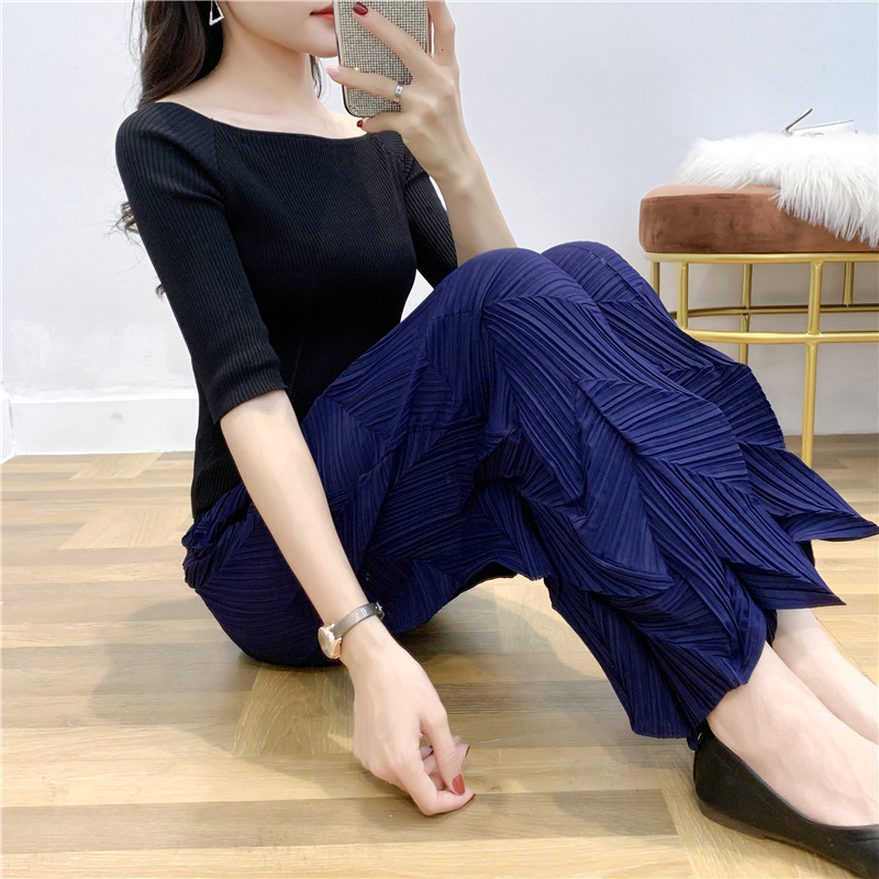 New Arrival Women Pleated Fashion New Pants Ankle-length Trousers Popular Tidal Pants