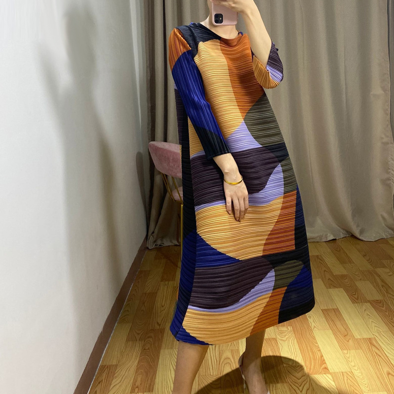 Spring 2020 New Stand Collar Printed Loose Large Fashionable Pleated Dress