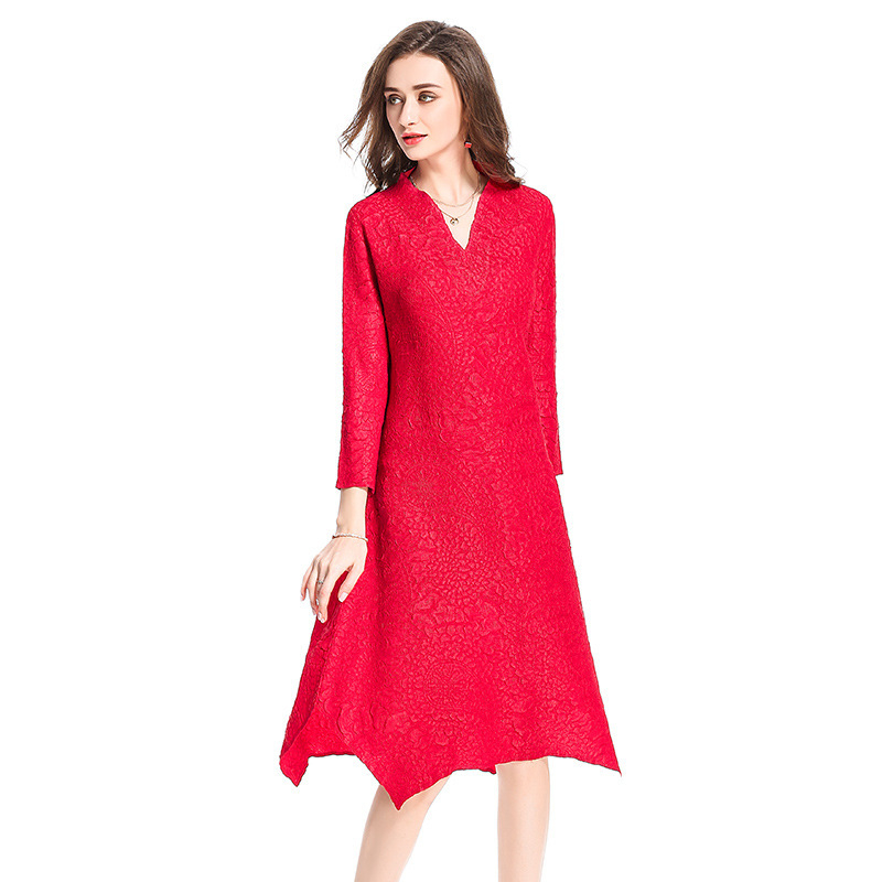 Spring 2018 Original V Collar Slim Fashion Women's All-match Asymmetrical Casual Knee-length Dress