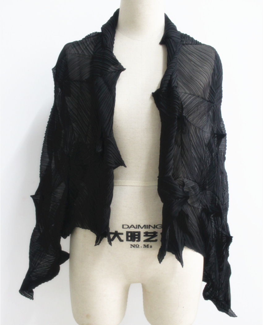 Casual Full Short Solid Ruffled Collar Open Stitch Batwing Sleeve cape