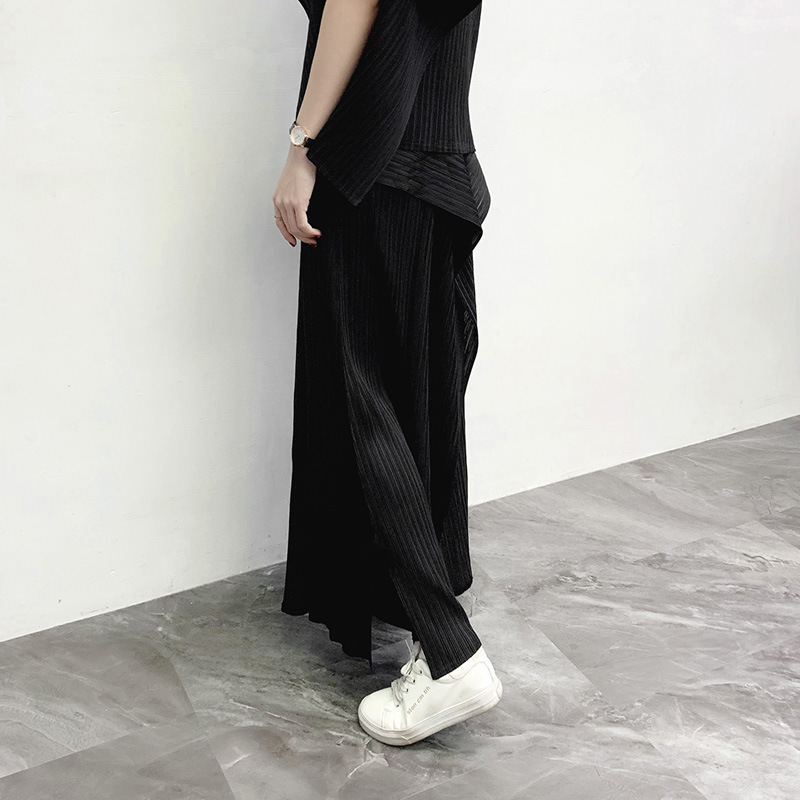 Women Pleated Tops 2020 Spring New Irregular Trousers Casual Straight Pants Two Piece Clothing Set
