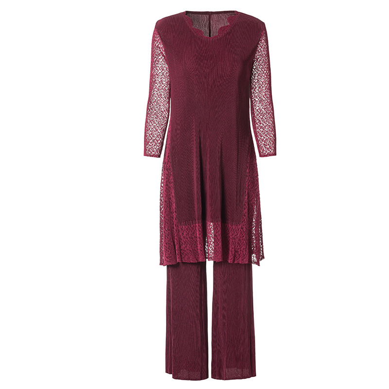 Early Spring 2020 New Fashion Fold Suit Long Sleeve Large T-shirt Top Loose Large Leg Pants Pleated Clothing Set