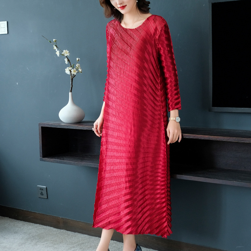 Pleated Large Dress New Long Sleeve Loose Belly Covered Dress In Autumn 2019