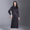 Women Pleated Fashion Office Lady Loose Solid Elegant Mid-calf Turtleneck Autumn Dress