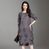 2018 New Arrival Women Crinkled Lady Fashion Loose Solid Color Draped Mid-calf O-neck Autumn Dress