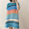 Autumn Women Pleated Dress Lady Big Size Fashion New Tidal Striped Colorful Dress