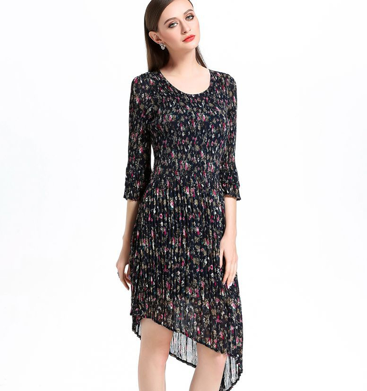 New O Neck Flower Dress Original High-end Fashion Big Size Women's Chiffon Dress
