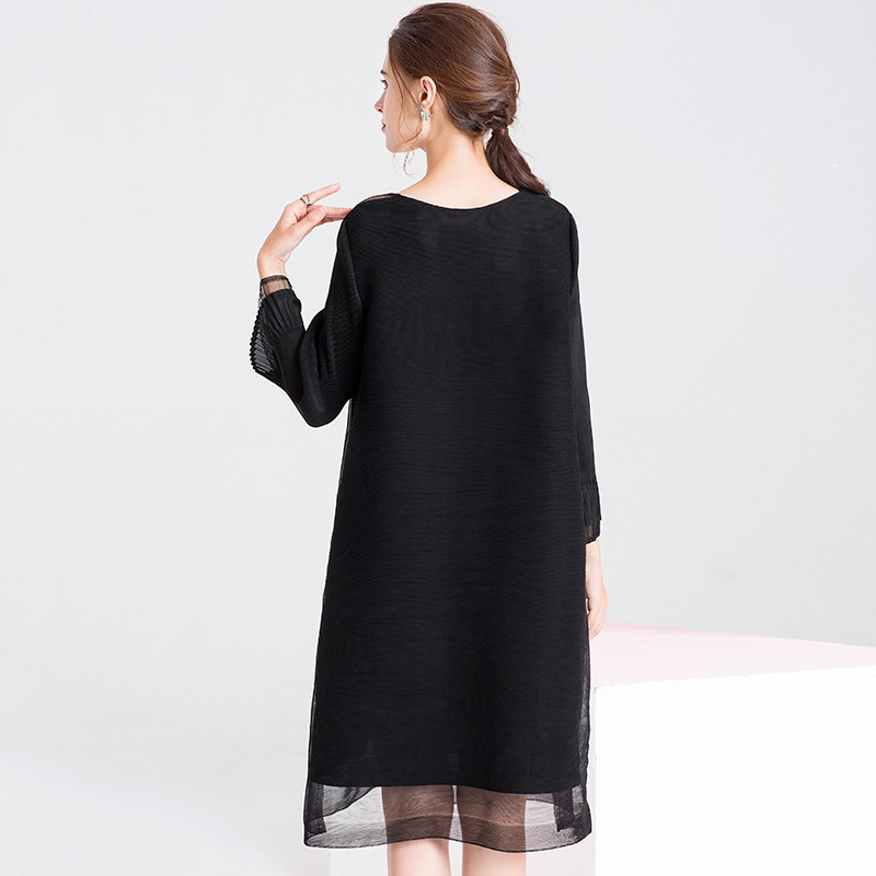 Spring Women Fashion New Tidal Pleated Female Mesh Popular Loose Lady One Piece Dress