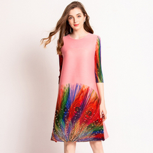 Women Pleated Dress Big Size Loose Popular Summer Fashion Digital Nail Dress