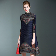 Spring New Style Print Casual Straight Geometric Pleats Dress