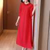 Pleated High End Foreign Style Red Dress Spring 2021 New Women's Loose Size Over Knee Length