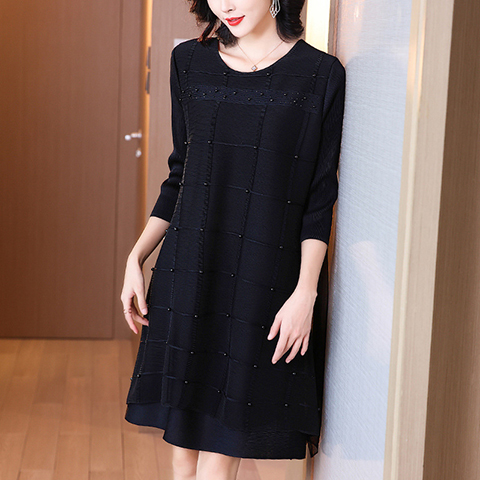 High End Pleated Dress Black Spring Dress 2021 New Women's Loose A-line Dress