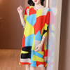 High End Western Style Printing Age Reducing Dress Spring 2021 New Women's Loose Plus Size Pleated Dress