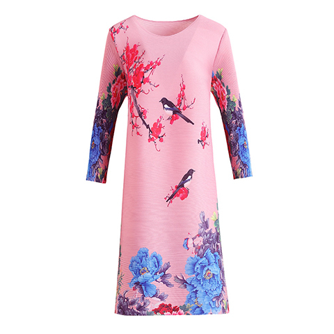 Chinese Style Retro Printed Mother's Dress Spring 2021 New Women's Loose Plus Size Pleated Dress