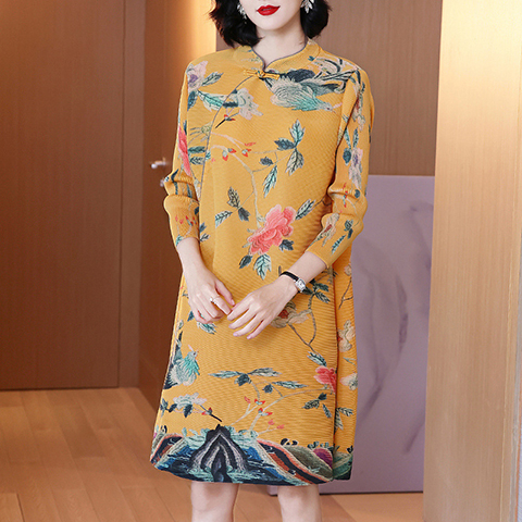 Lady Print Age Reduction Spring 2021 New Loose And Thin Improved Cheongsam Retro Pleated Dress