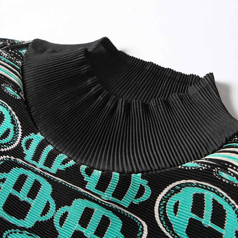 Autumn Women Pleated Fashion New Tidal Prints Tops Loose Shirts