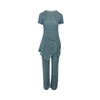 Fashion Casual Suit Women's 2020 Summer Pleated Round Neck Short Sleeve Top Straight Pants Two Piece Set