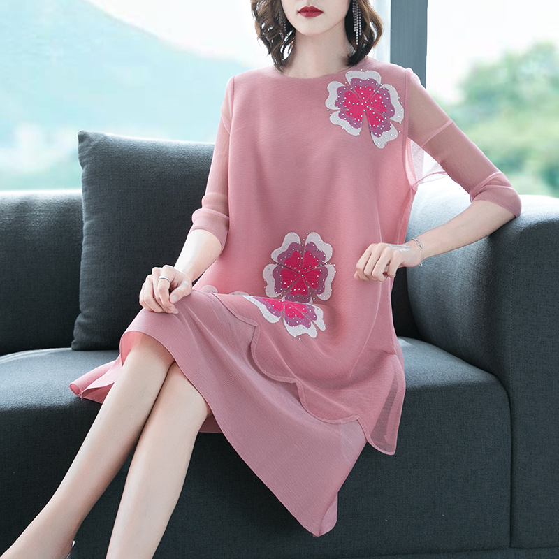 Autumn Women Pleated Pink Dress Fashion New Tidal Loose Big Size Dress