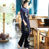 Autumn New Style Gold Velvet Embroidered Top 2019 Fashion Wide Leg Pants Two Piece Clothing Set