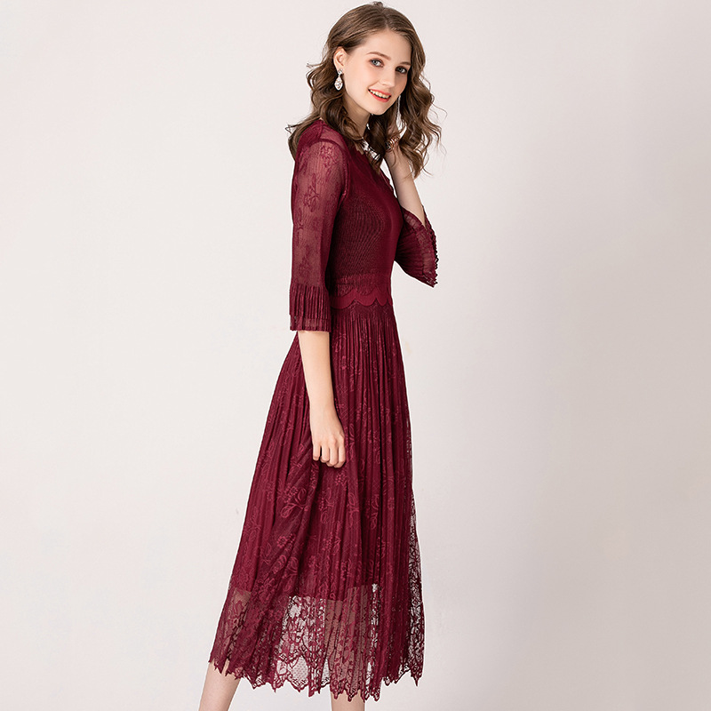 Double Velvet Dress New Pleated Lady Boutique Fashion New Lace Dresses
